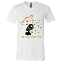 Happy Juneteenth Is My Independence Day Free Black V-Neck T-Shirt