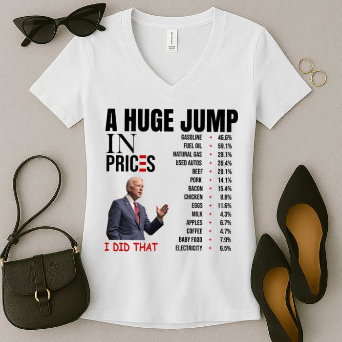 Huge Jump In Prices Joe Biden I Did That Women's V-Neck T-Shirt