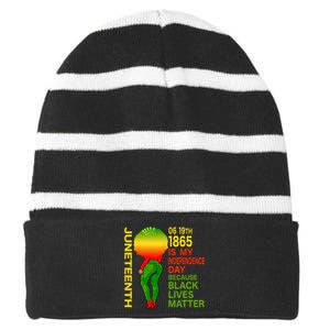 Happy Juneteenth Is My Independence Day Free Black Wo Striped Beanie with Solid Band