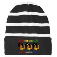 Happy Juneteenth Is My Independence Day Free Black Wo Striped Beanie with Solid Band