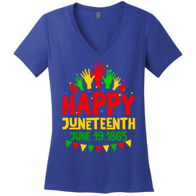 Happy Juneteenth June 19 1865 Black History Freedom Melanin Gift Women's V-Neck T-Shirt