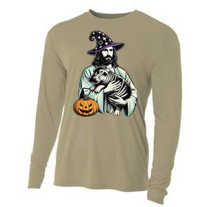 Halloween Jesus Loves Moo Deng Baby Hippo – Funny Wizard Mem Cooling Performance Long Sleeve Crew