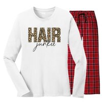 Hair Junkie Leopard Hair Hairdresser Hairstylist Women's Long Sleeve Flannel Pajama Set 