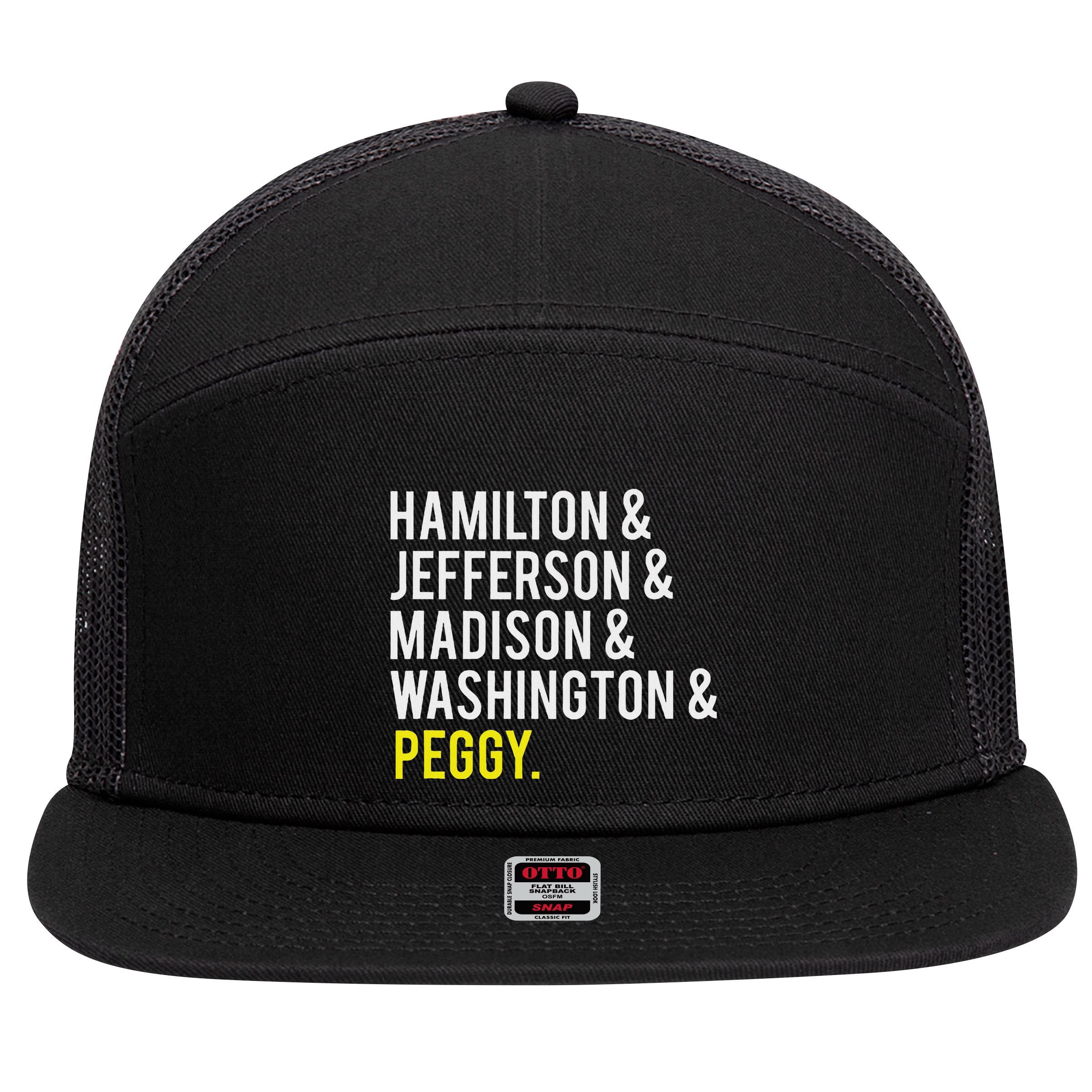 Hamilton Jefferson Madison Washington And Peggy 7 Panel Mesh Trucker Snapback Hat