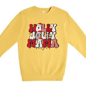 Holly Jolly Mama Mom Matching Merry Christmas Holiday Premium Crewneck Sweatshirt