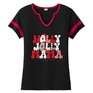 Holly Jolly Mama Mom Matching Merry Christmas Holiday Ladies Halftime Notch Neck Tee