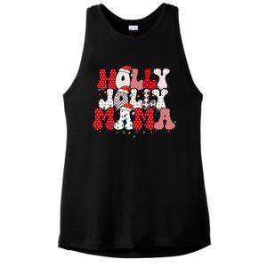 Holly Jolly Mama Mom Matching Merry Christmas Holiday Ladies PosiCharge Tri-Blend Wicking Tank