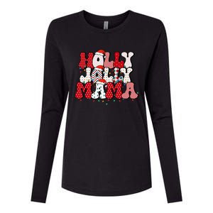 Holly Jolly Mama Mom Matching Merry Christmas Holiday Womens Cotton Relaxed Long Sleeve T-Shirt