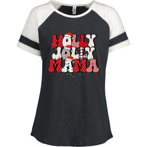 Holly Jolly Mama Mom Matching Merry Christmas Holiday Enza Ladies Jersey Colorblock Tee