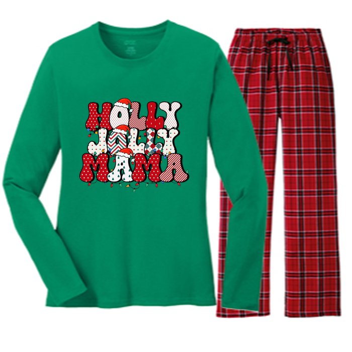 Holly Jolly Mama Mom Matching Merry Christmas Holiday Women's Long Sleeve Flannel Pajama Set 