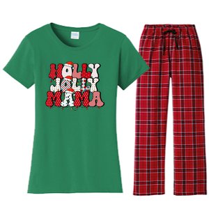 Holly Jolly Mama Mom Matching Merry Christmas Holiday Women's Flannel Pajama Set