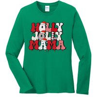 Holly Jolly Mama Mom Matching Merry Christmas Holiday Ladies Long Sleeve Shirt