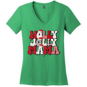 Holly Jolly Mama Mom Matching Merry Christmas Holiday Women's V-Neck T-Shirt