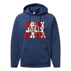 Holly Jolly Mama Mom Matching Merry Christmas Holiday Performance Fleece Hoodie