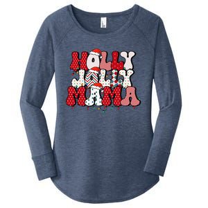 Holly Jolly Mama Mom Matching Merry Christmas Holiday Women's Perfect Tri Tunic Long Sleeve Shirt