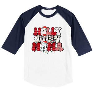 Holly Jolly Mama Mom Matching Merry Christmas Holiday Baseball Sleeve Shirt