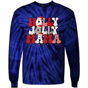 Holly Jolly Mama Mom Matching Merry Christmas Holiday Tie-Dye Long Sleeve Shirt