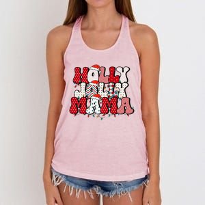 Holly Jolly Mama Mom Matching Merry Christmas Holiday Women's Knotted Racerback Tank