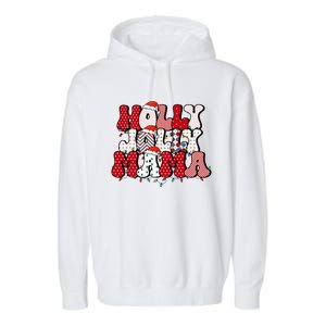 Holly Jolly Mama Mom Matching Merry Christmas Holiday Garment-Dyed Fleece Hoodie