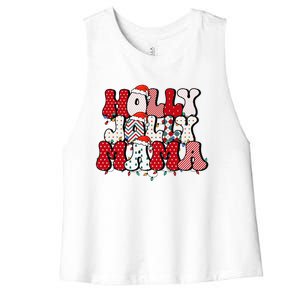 Holly Jolly Mama Mom Matching Merry Christmas Holiday Women's Racerback Cropped Tank