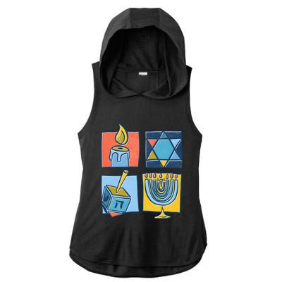 Hanukkah Jewish Menorah Pajamas Chanukah Ladies PosiCharge Tri-Blend Wicking Draft Hoodie Tank