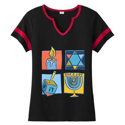 Hanukkah Jewish Menorah Pajamas Chanukah Ladies Halftime Notch Neck Tee