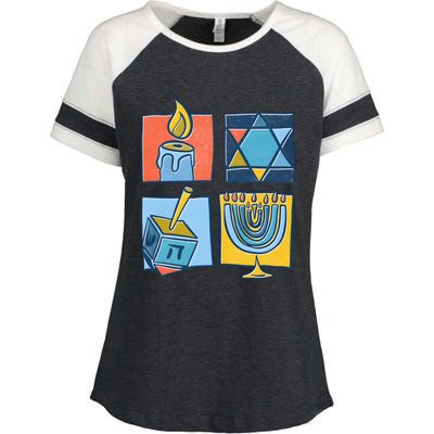 Hanukkah Jewish Menorah Pajamas Chanukah Enza Ladies Jersey Colorblock Tee