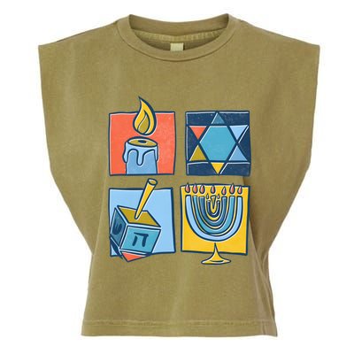 Hanukkah Jewish Menorah Pajamas Chanukah Garment-Dyed Women's Muscle Tee