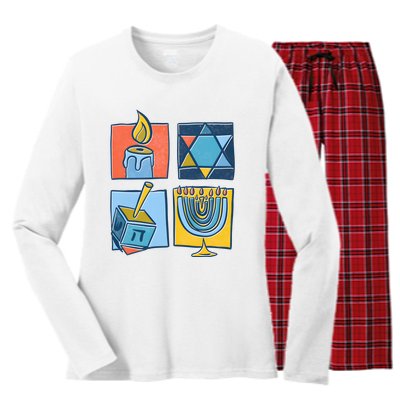 Hanukkah Jewish Menorah Pajamas Chanukah Women's Long Sleeve Flannel Pajama Set 