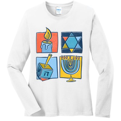 Hanukkah Jewish Menorah Pajamas Chanukah Ladies Long Sleeve Shirt