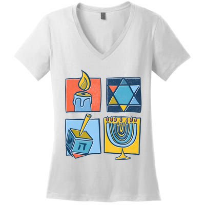 Hanukkah Jewish Menorah Pajamas Chanukah Women's V-Neck T-Shirt