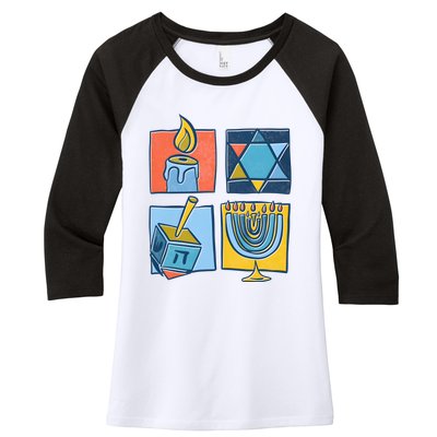 Hanukkah Jewish Menorah Pajamas Chanukah Women's Tri-Blend 3/4-Sleeve Raglan Shirt