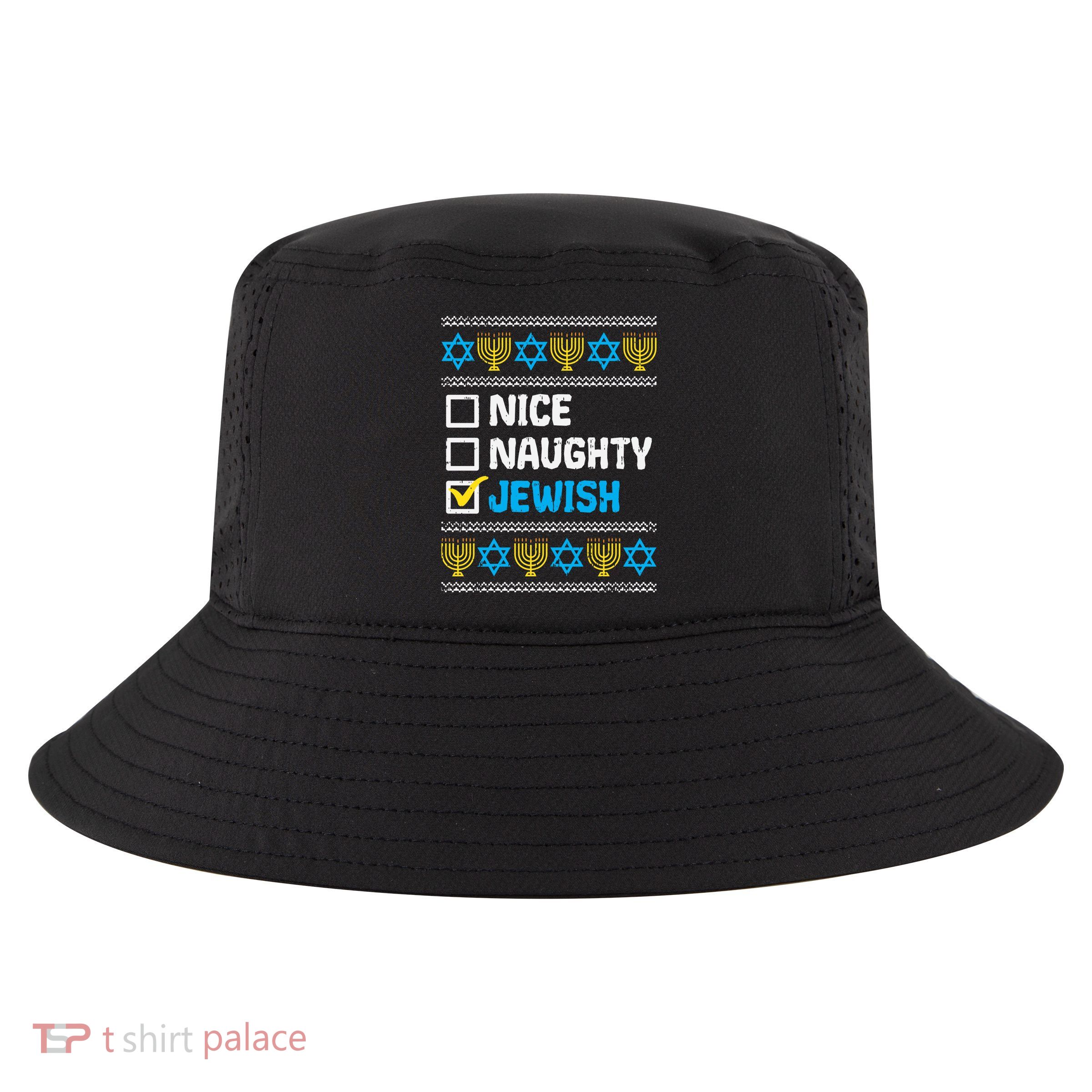 Hanukkah Jewish Nice Naughty Ugly Sweater Cool Comfort Performance Bucket Hat