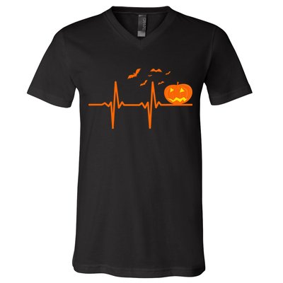 Halloween Jack O Lantern Pulse Heart Beat V-Neck T-Shirt