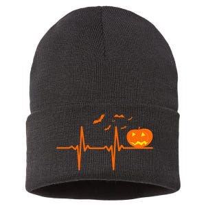 Halloween Jack O Lantern Pulse Heart Beat Sustainable Knit Beanie