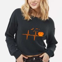 Halloween Jack O Lantern Pulse Heart Beat Cropped Pullover Crew