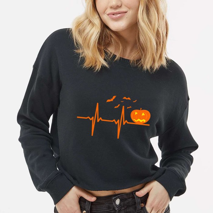 Halloween Jack O Lantern Pulse Heart Beat Cropped Pullover Crew