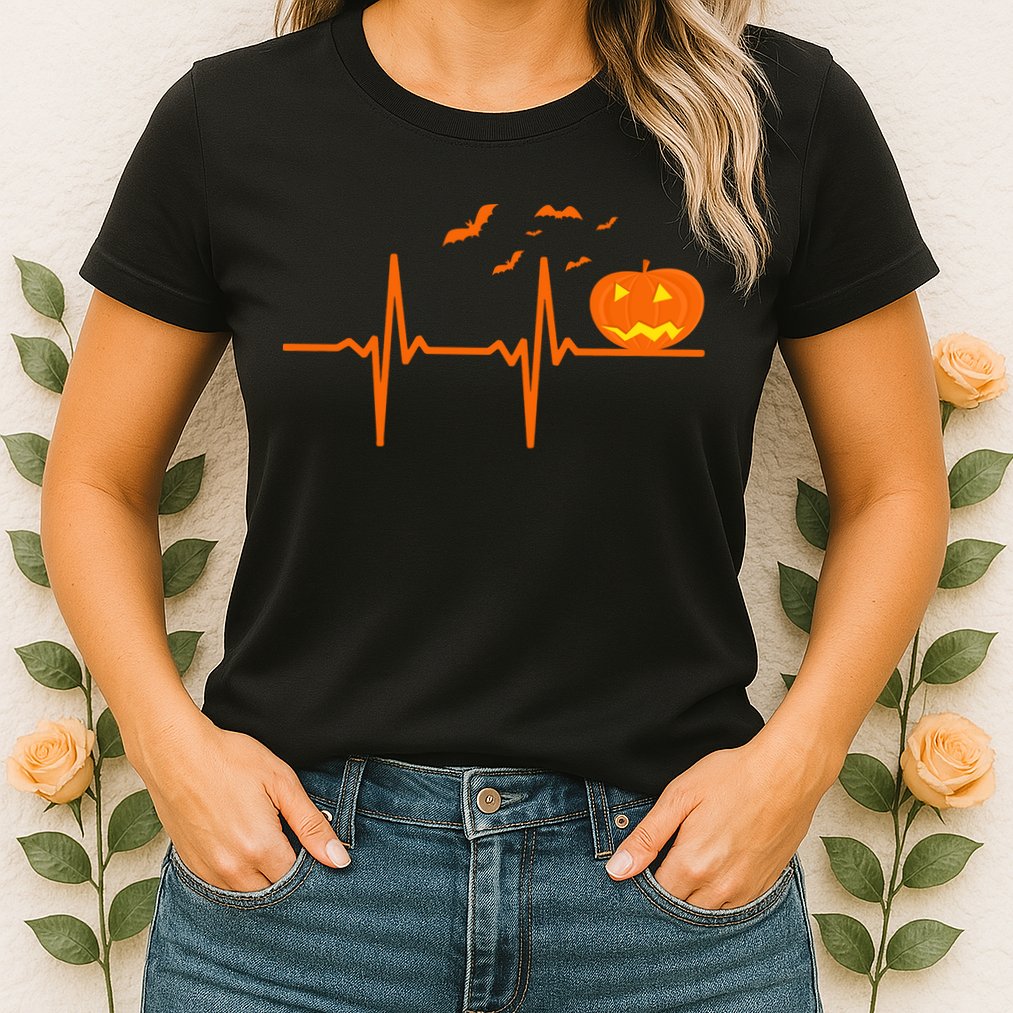 Halloween Jack O Lantern Pulse Heart Beat Womens T-Shirt