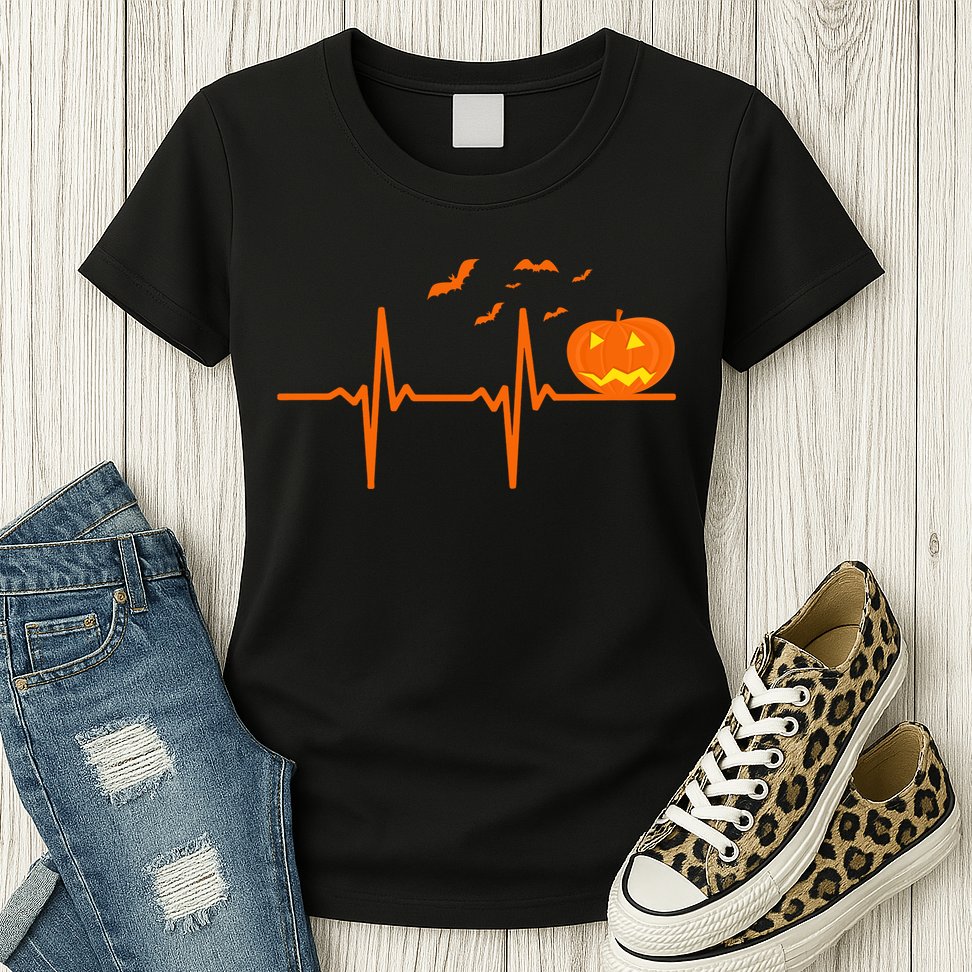Halloween Jack O Lantern Pulse Heart Beat Womens T-Shirt