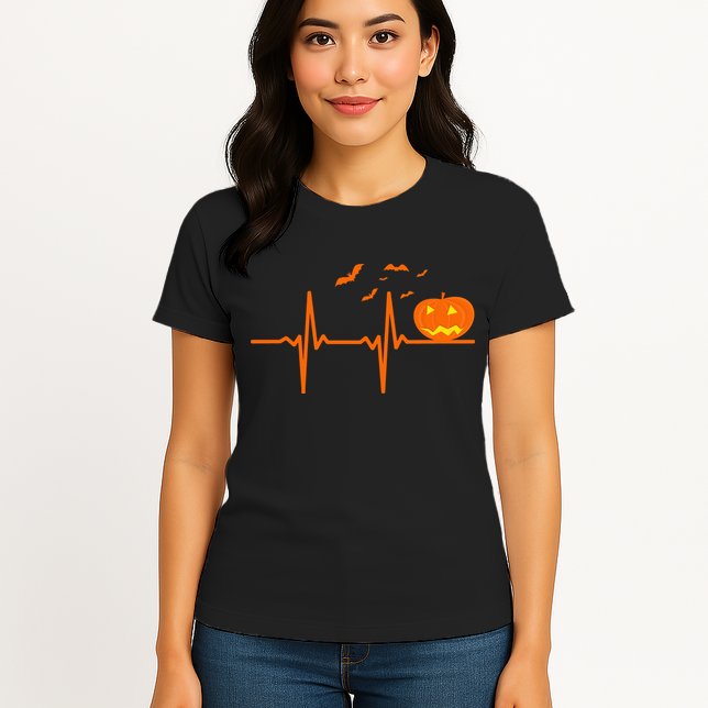 Halloween Jack O Lantern Pulse Heart Beat Womens T-Shirt