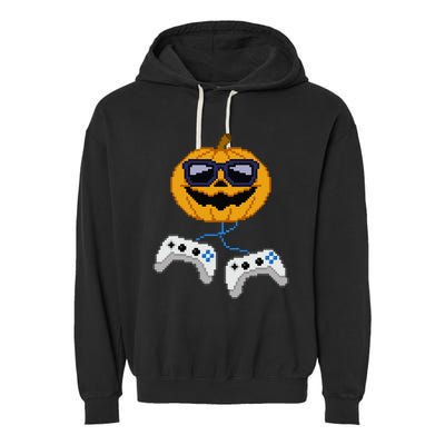 Halloween Jack O Lantern Pixelated Gaming Gamer Garment-Dyed Fleece Hoodie