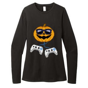 Halloween Jack O Lantern Pixelated Gaming Gamer Womens CVC Long Sleeve Shirt