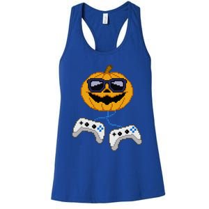 Halloween Jack O Lantern Pixelated Gaming Gamer Women's Racerback Tank