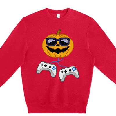 Halloween Jack O Lantern Pixelated Gaming Gamer Premium Crewneck Sweatshirt