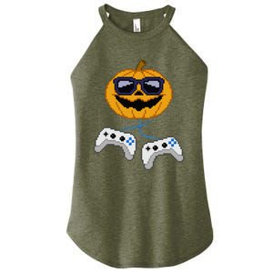 Halloween Jack O Lantern Pixelated Gaming Gamer Women's Perfect Tri Rocker Tank