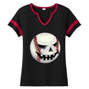 Halloween Jack O Lantern Baseball Player Coach Pitcher Ladies Halftime Notch Neck Tee