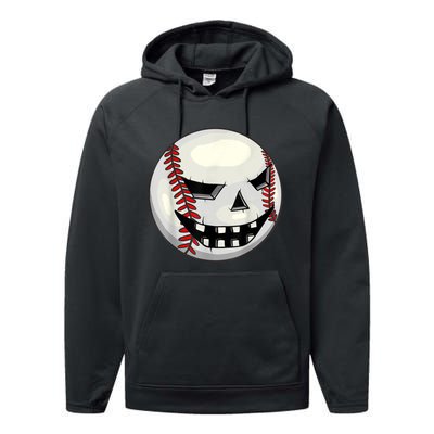 Halloween Jack O Lantern Baseball Player Coach Pitcher Performance Fleece Hoodie