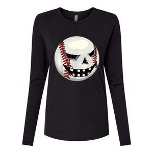 Halloween Jack O Lantern Baseball Player Coach Pitcher Womens Cotton Relaxed Long Sleeve T-Shirt