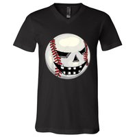 Halloween Jack O Lantern Baseball Player Coach Pitcher V-Neck T-Shirt