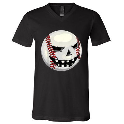 Halloween Jack O Lantern Baseball Player Coach Pitcher V-Neck T-Shirt